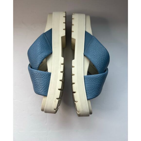 Vionic Vesta Pebbled Blue Leather CrissCross Slide On Comfort Platform Sandals 9 - Picture 7 of 12